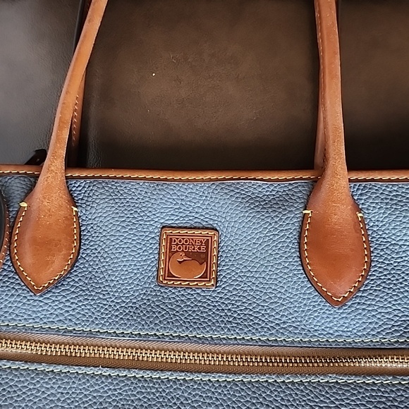 DOONEY & BOURKE Grey Pebbled Leather Two Handle Tote Bag with Tan Leather Trim - Picture 12 of 16